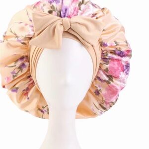 Floral Satin Hair Bonnet with Bow